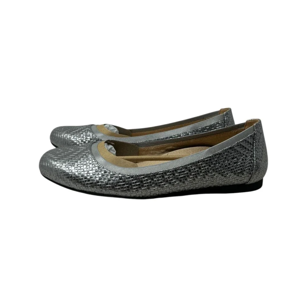 Vionic Ballet Flat Women's Size 12 Amira Silver Woven Basket Weave Comfort